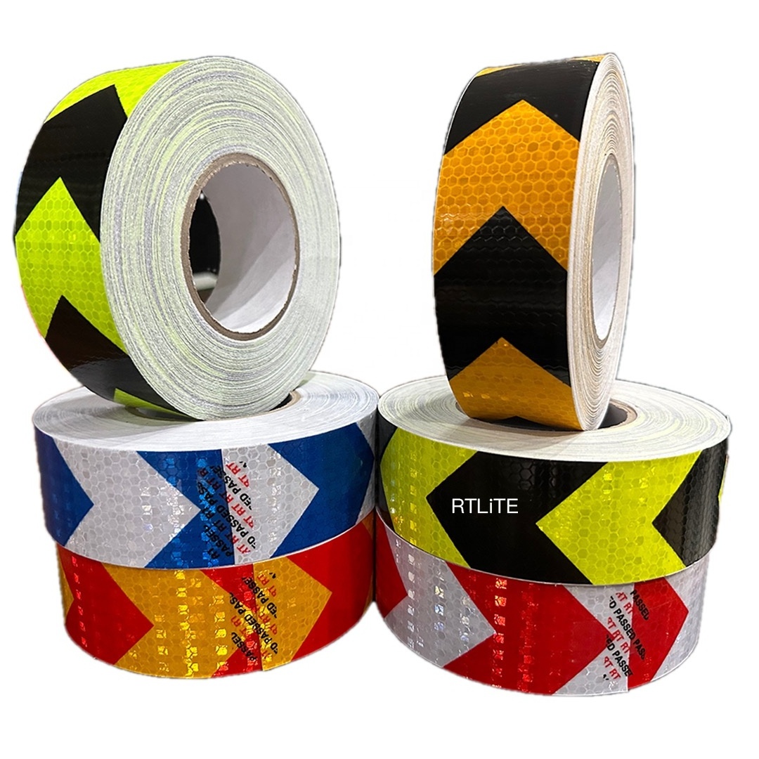 Cheap Price PVC Prismatic Caution Reflector Fluorescent Yellow Black Arrow Pattern Reflective Tape for Truck