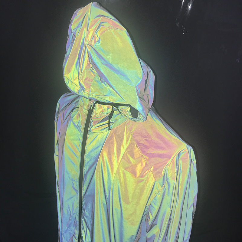 Glow in the dark 100% Nylon Rainbow Vivid Color Softness Reflective Fabric For Jacket