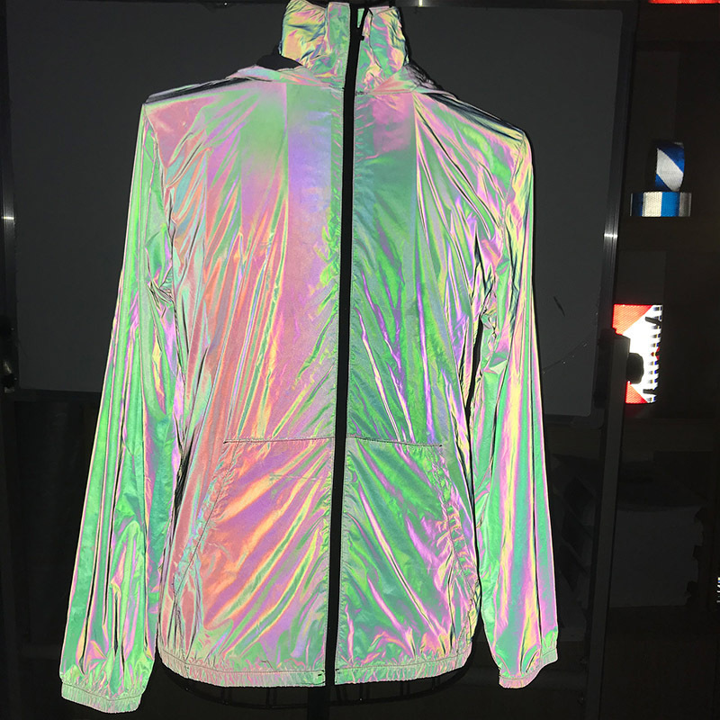 Glow in the dark 100% Nylon Rainbow Vivid Color Softness Reflective Fabric For Jacket