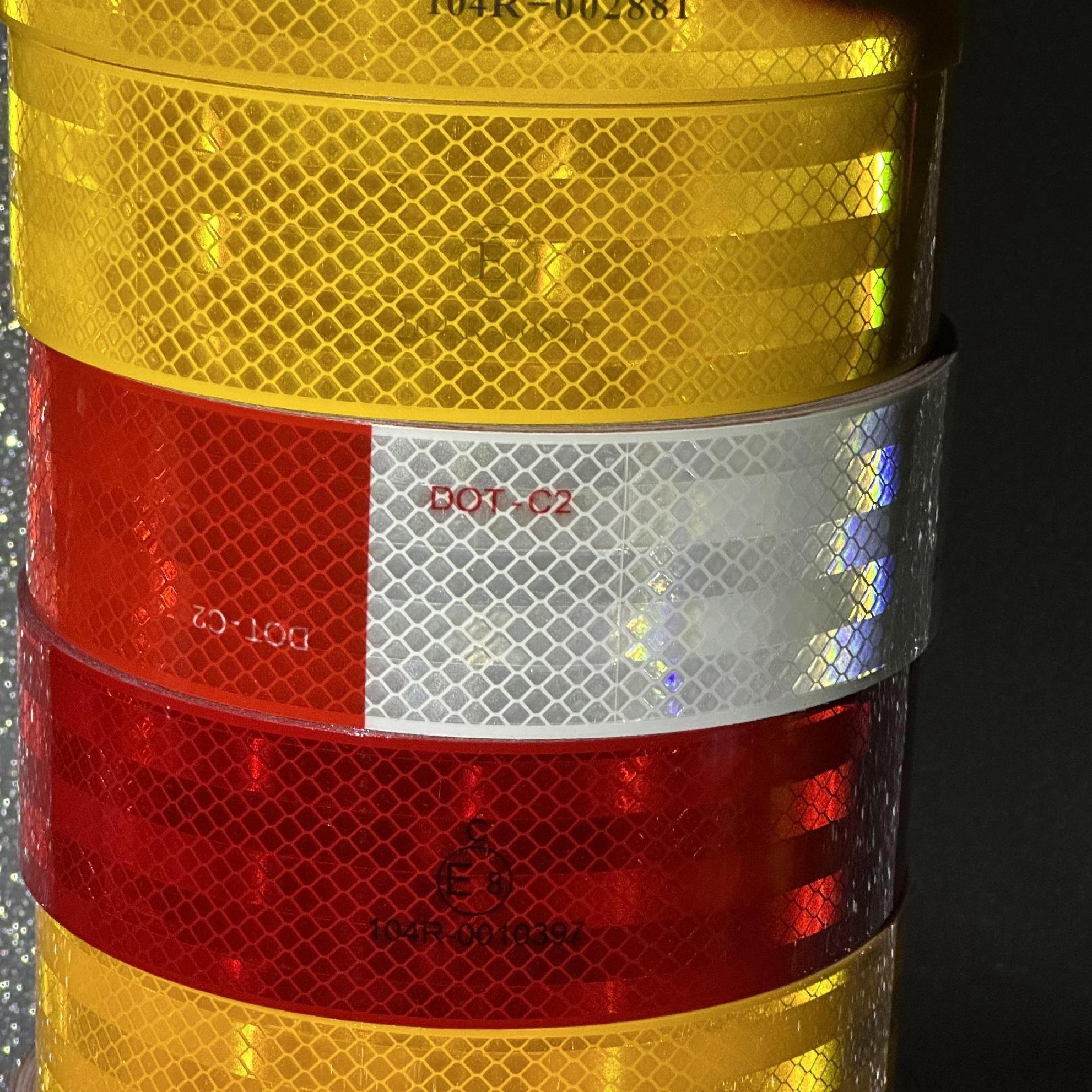 Ece 104r yellow conspicuity PVC film sheeting vinyl stripe car sticker marker roll adhesive reflective tape for truck