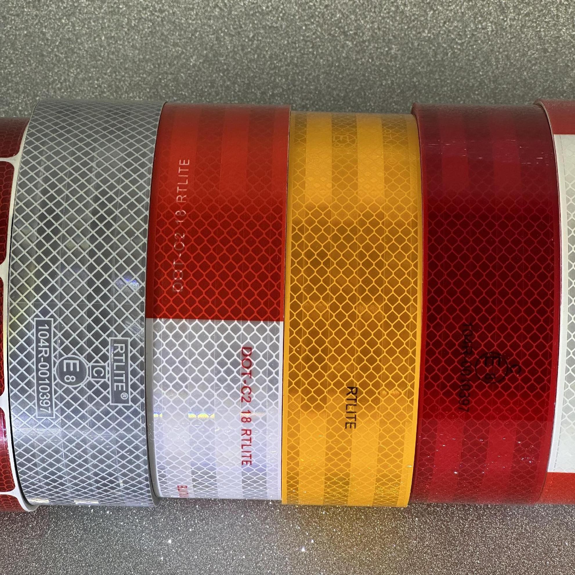 Ece 104r yellow conspicuity PVC film sheeting vinyl stripe car sticker marker roll adhesive reflective tape for truck