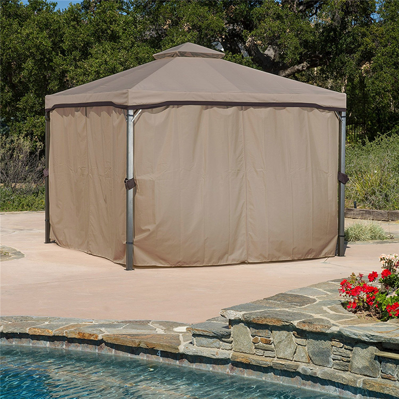 Aluminum Frame Double Layer Square Gazebo Pop-up Tent with Sidewall Black Nets Curtains Mosquito Netting