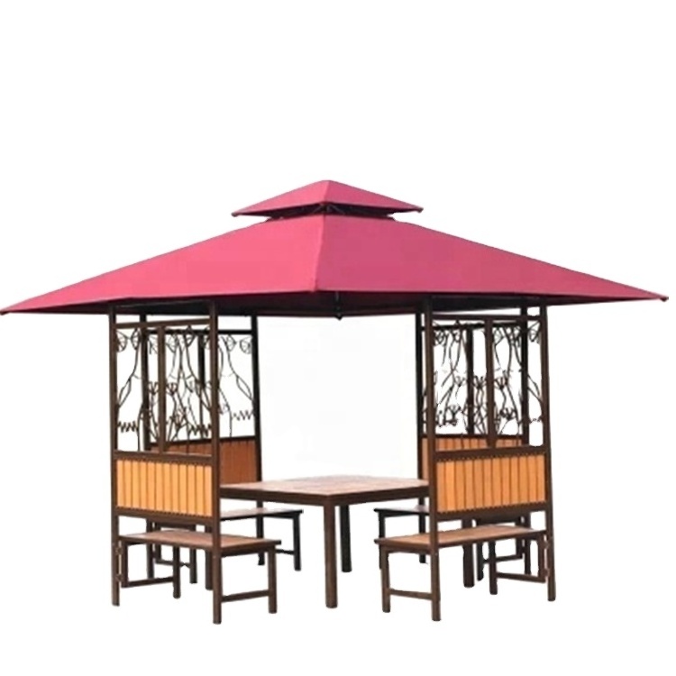 3*3 M Fashion  Design Outdoor Pavilion Waterproof Canopy Steel Frame and Polyester Fabric Wooden Gazebo with Chairs and Table