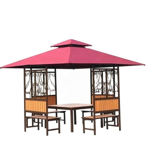 3*3 M Fashion  Design Outdoor Pavilion Waterproof Canopy Steel Frame and Polyester Fabric Wooden Gazebo with Chairs and Table