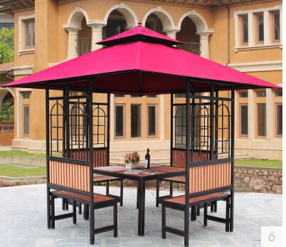 3*3 M Fashion  Design Outdoor Pavilion Waterproof Canopy Steel Frame and Polyester Fabric Wooden Gazebo with Chairs and Table