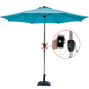 outdoor garden  Solar LED tilt sun umbrella with USB charge patio aluminium parasol for sale