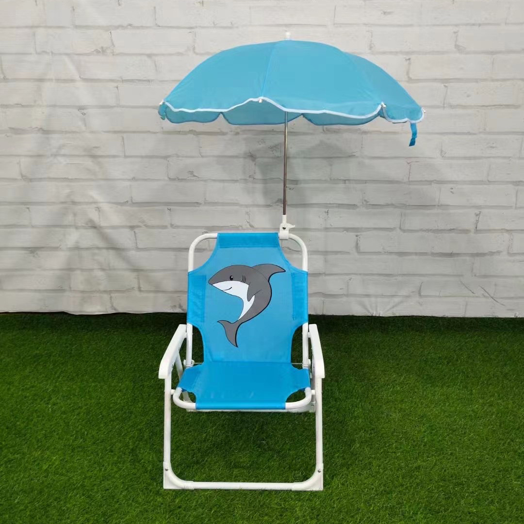 hot new design  kids folding metal frame light weight outdoor beach camping  chair with umbrella 2021