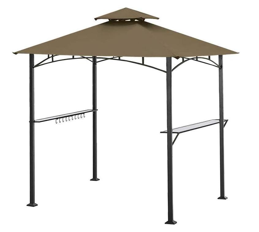 5FT x 8FT Double Tiered Replacement Canopy Grill BBQ Gazebo with Glass Tabletop