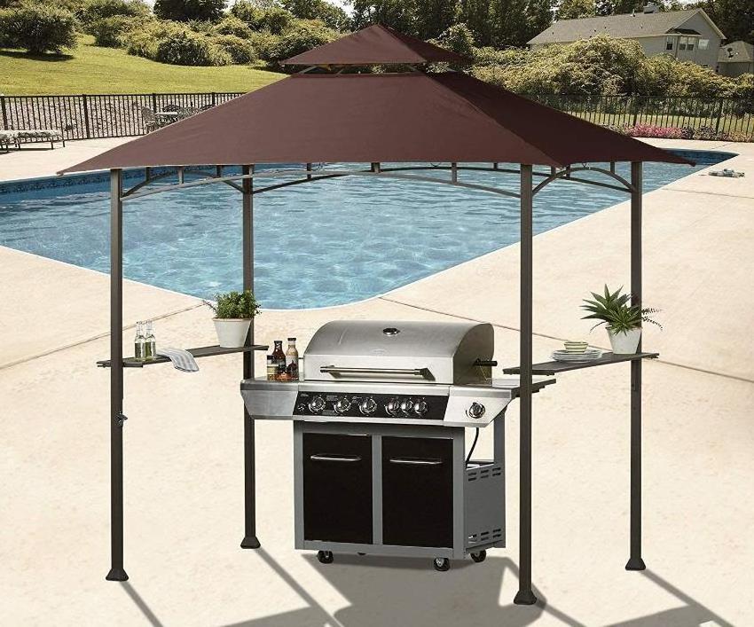 5FT x 8FT Double Tiered Replacement Canopy Grill BBQ Gazebo with Glass Tabletop