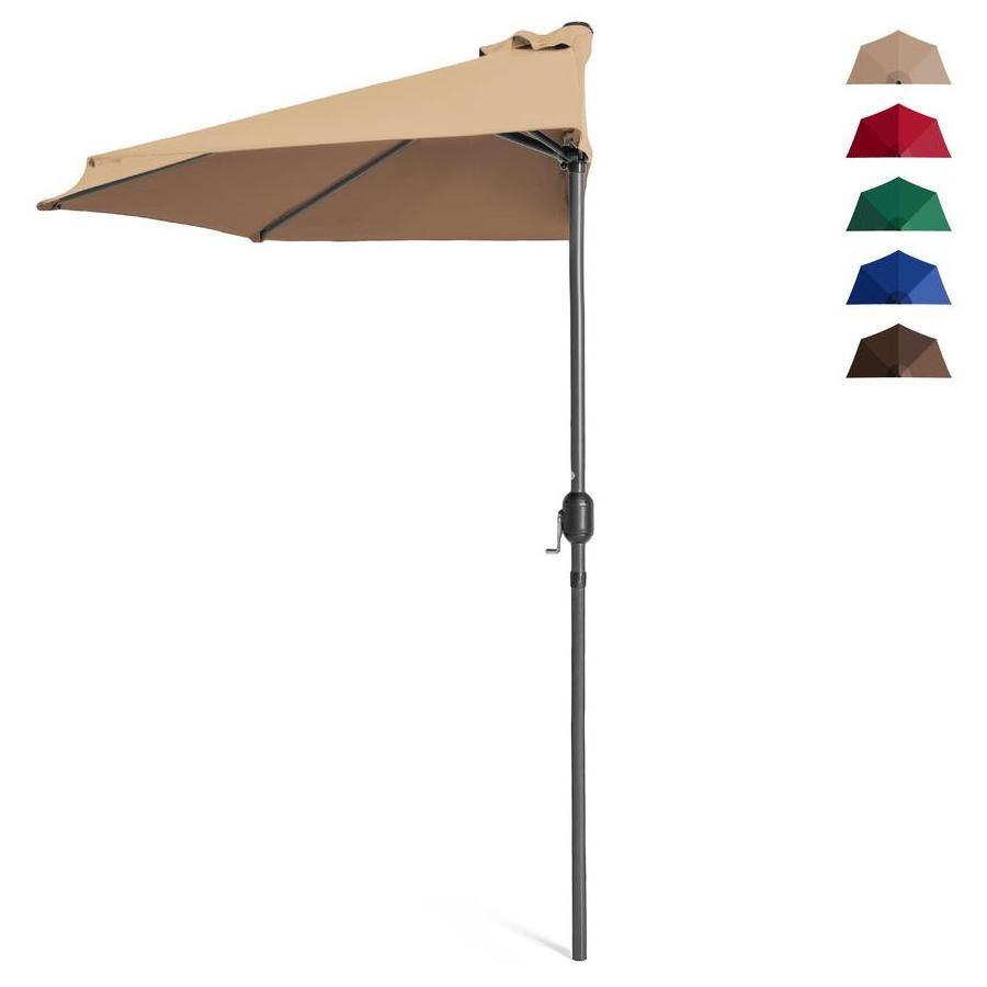 9 Feet Steel Half Patio Umbrella with Crank( Tan,Red,Green,Blue)