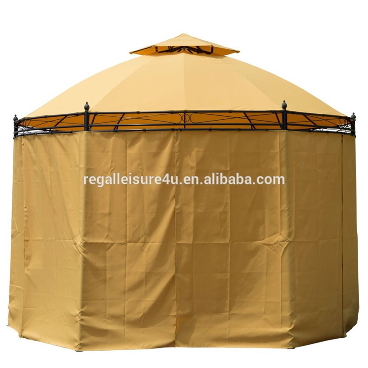 Round Outdoor Patio Canopy Party Gazebo with Curtains Yellow