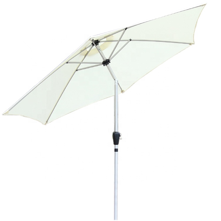 All brushed aluminum sun garden umbrella  parasol cream accessories  heavy  water filled base