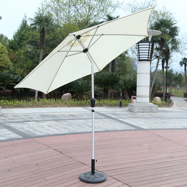 All brushed aluminum sun garden umbrella  parasol cream accessories  heavy  water filled base