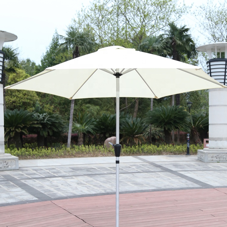 All brushed aluminum sun garden umbrella  parasol cream accessories  heavy  water filled base