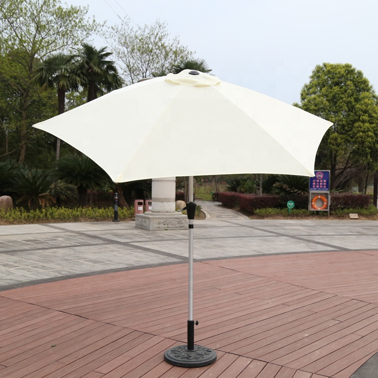 All brushed aluminum sun garden umbrella  parasol cream accessories  heavy  water filled base