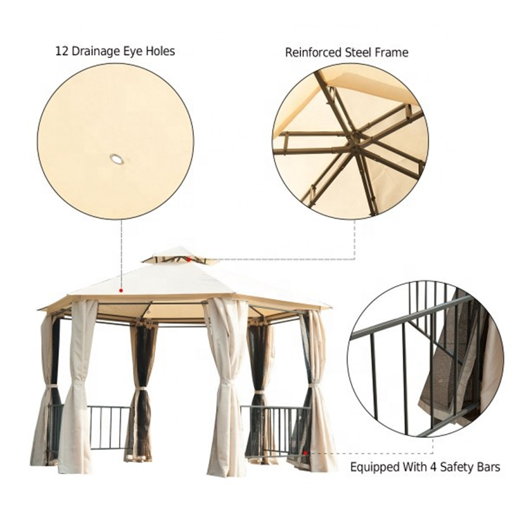 Hexagon two teried gazebo with double roof