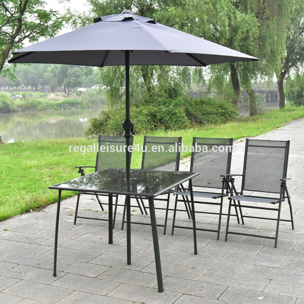 6PCS Patio Garden furniture 4 Folding Table and Chairs set with Umbrella