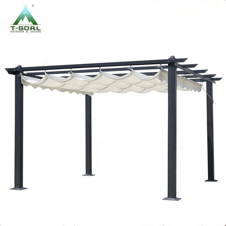 3*3M Patio Ruffle Garden Waterproof  Aluminum Grape Trellis Pergola Gazebo with Flat Retractable Sunshade Canopy