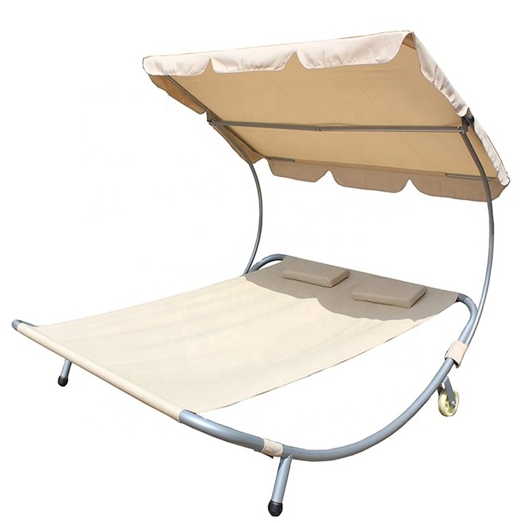 Patio Outdoor Portable Double Chaise Lounge Hammock Bed with Sun Shade  rocking lounger for sale