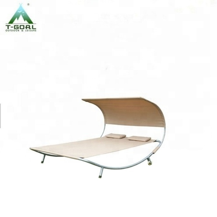 Patio Outdoor Portable Double Chaise Lounge Hammock Bed with Sun Shade  rocking lounger for sale