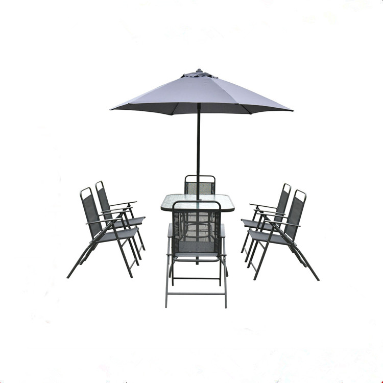 8PCS Patio Garden Set 6 Folding Chairs Table with Umbrella