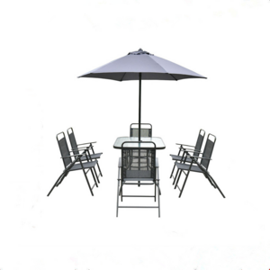 8PCS Patio Garden Set 6 Folding Chairs Table with Umbrella