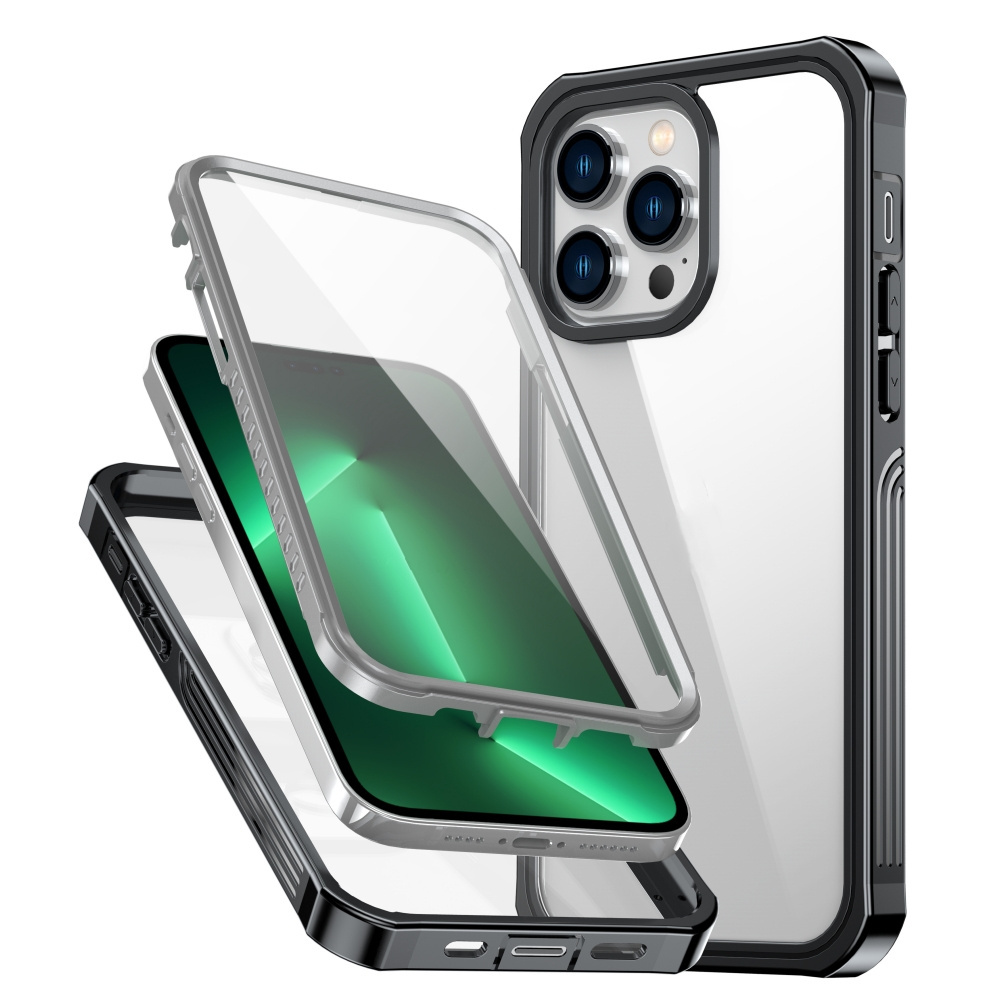 360 Full Body Protective Defend Case for iPhone 14 Pro Max Shockproof Clear Case with Tempered Glass Screen Protector