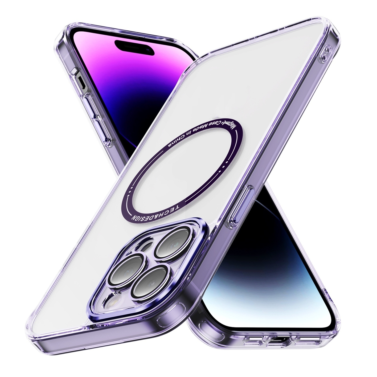 Luxury Anti-scratch Cover for iPhone 14 15 Pro Max 2 in 1 Clear Magnetic Phone Case with Metal Camera Lens Protection