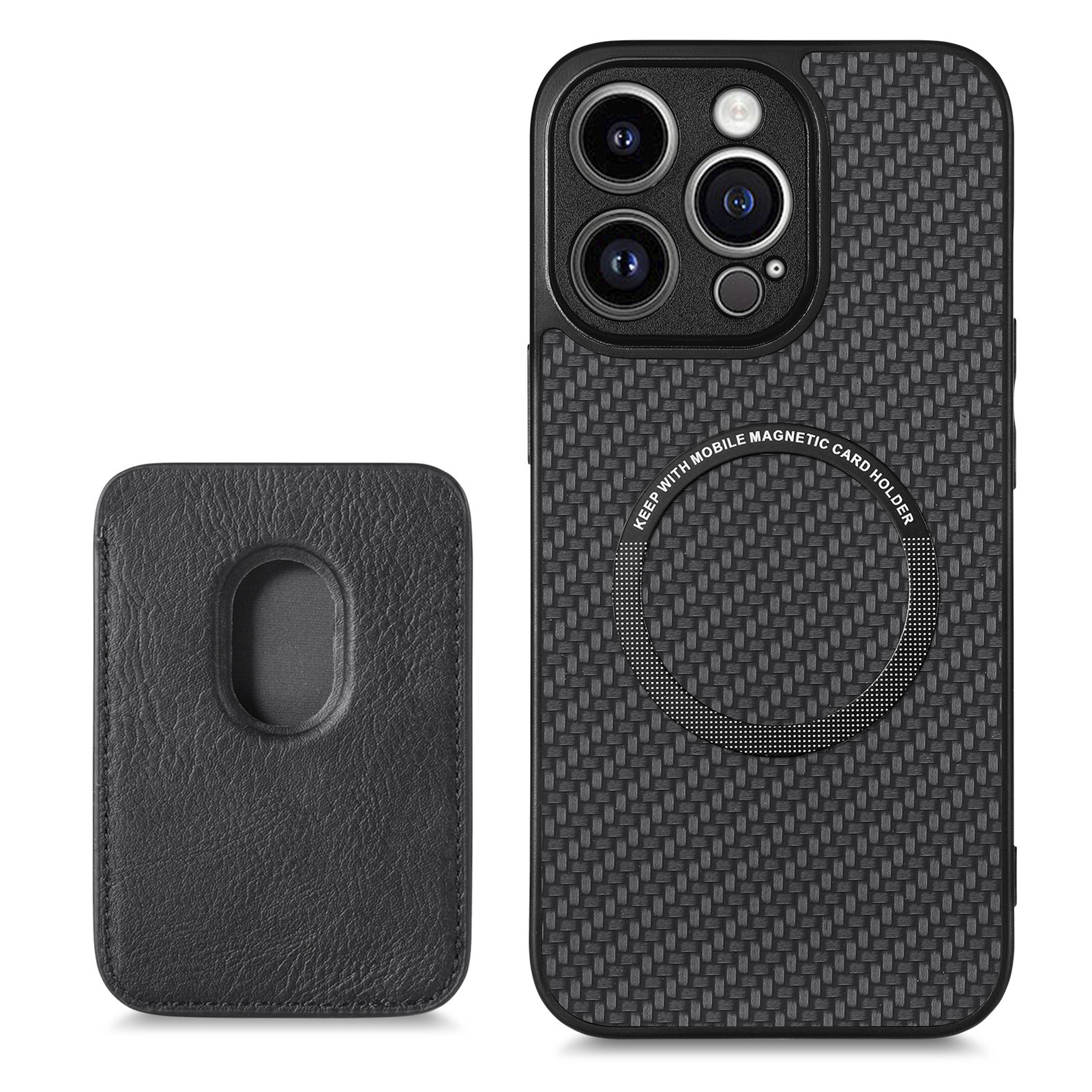 Luxury Carbon Fiber PU Leather Back Cover For iPhone 14 13 12 11 Pro Max Magnetic Detachable Card Holder Wallet Phone Case