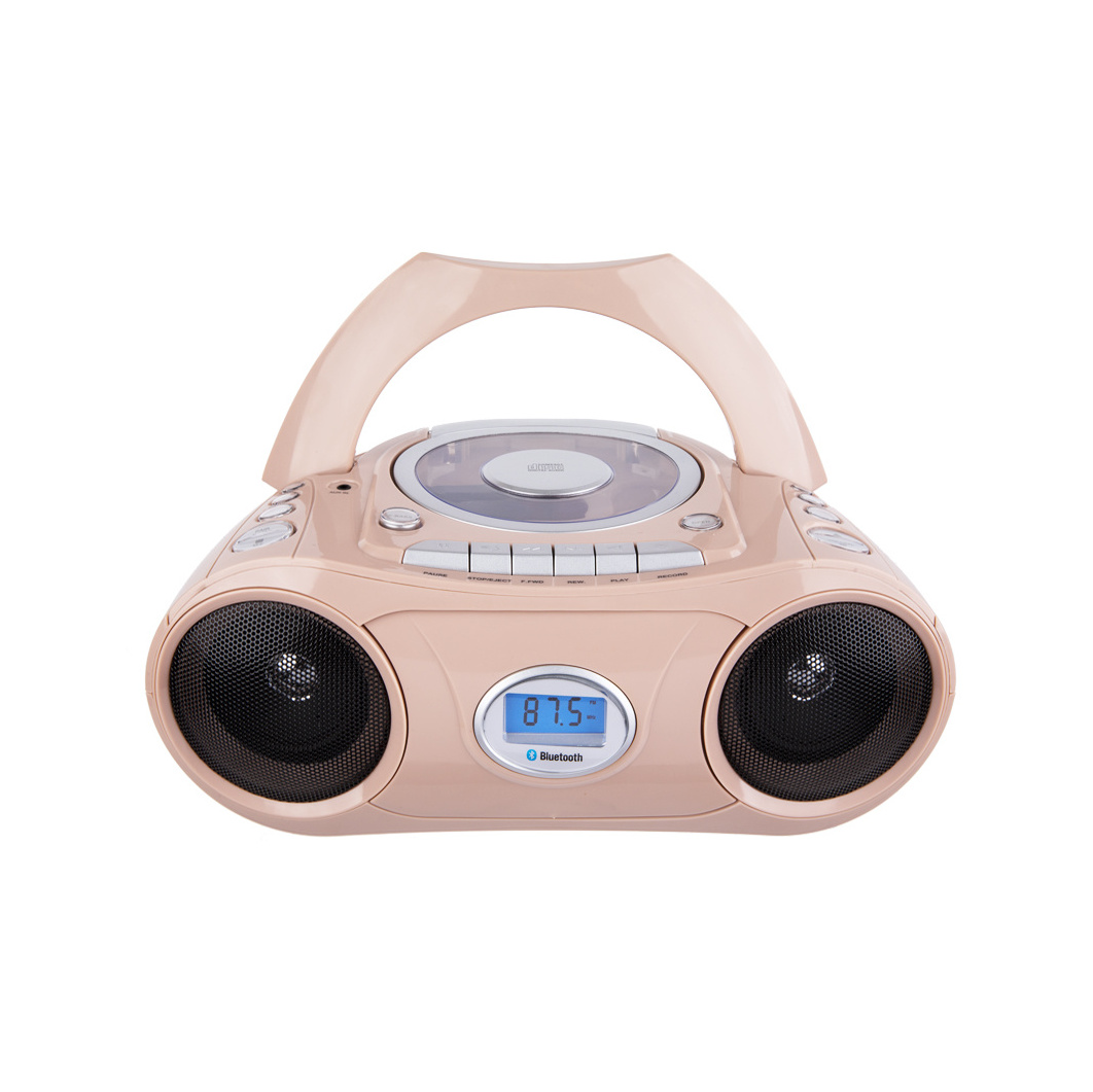 NEW Arrival BASS BOOST Boombox with handle CD Cassette Player Recorder FM Radio Antenna Rod BT Operated by Dry Batteries Speaker