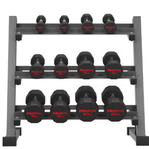 PROIRON hot selling 128KG Twelve-side rubber coated steel core hex dumbbell set + rack, gym fitness strength training