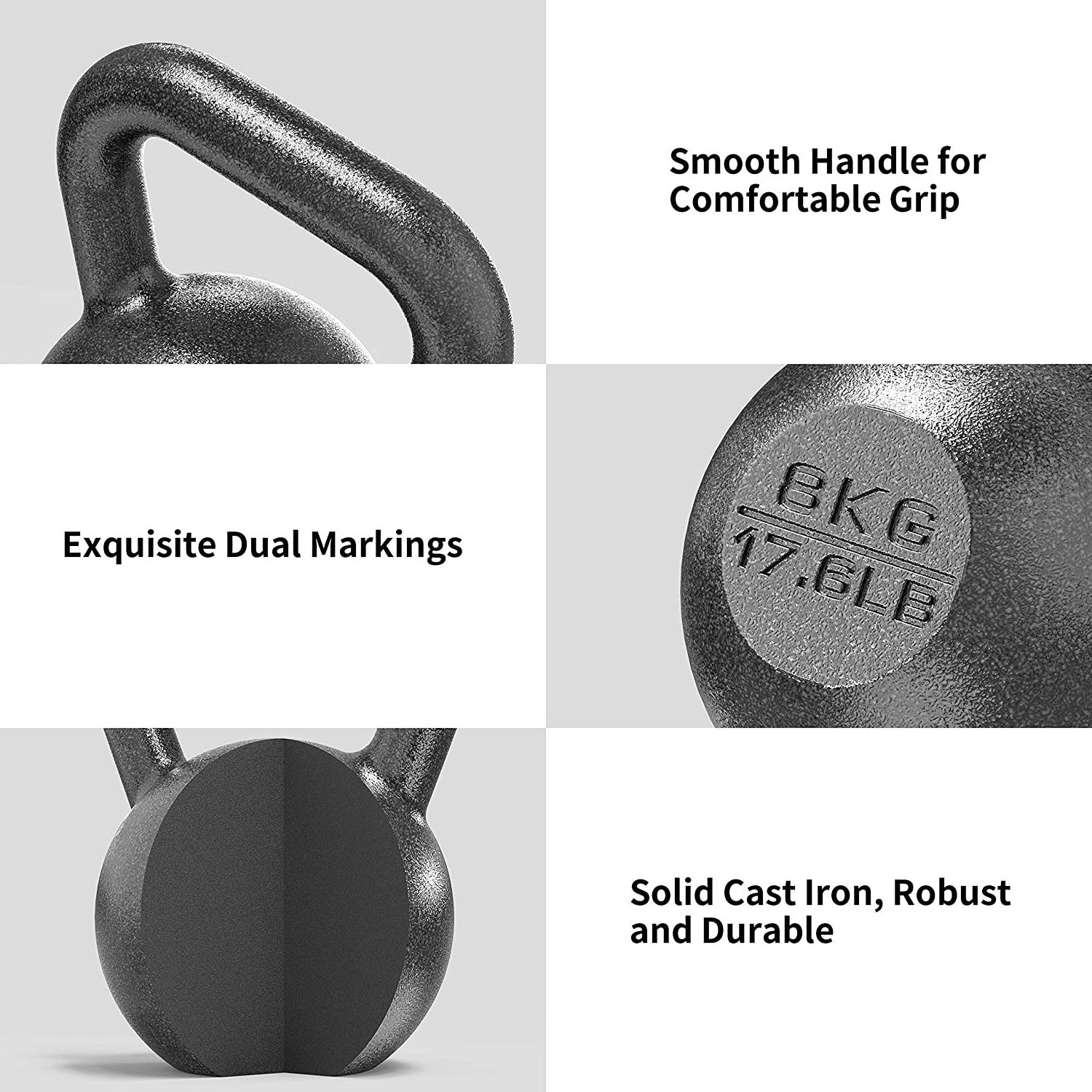 Factory  Custom Logo 8kg steel weight black Cast Iron Kettlebells