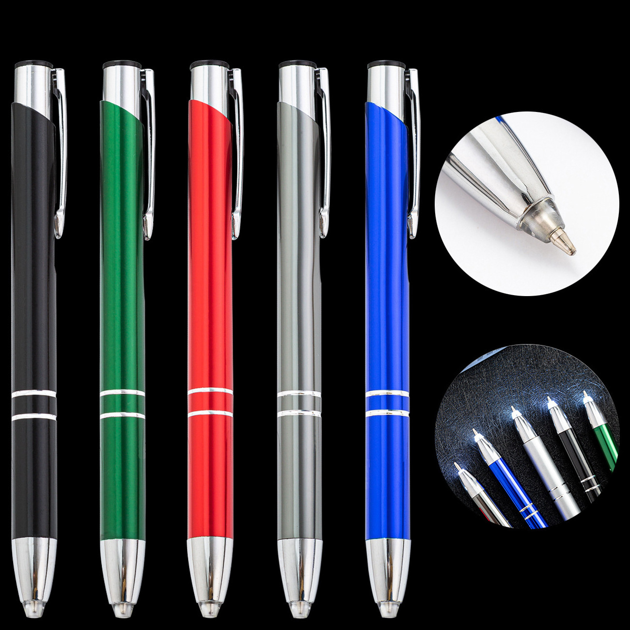 Custom logo Metal Ballpoint Pen with Flashlight Light Lighted Tip Pen LED Light Up Pen for Writing in the Dark