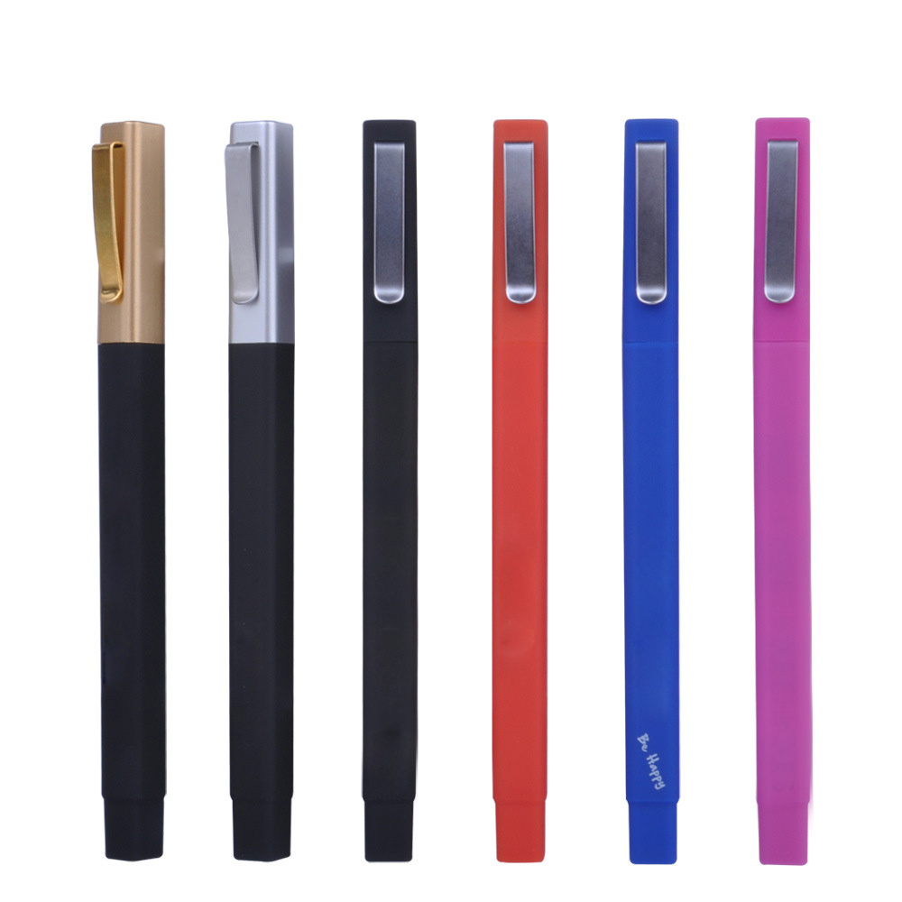 Hot selling gold clip rubber square hotel ball pen with custom logo ballpoint pen promotional pens