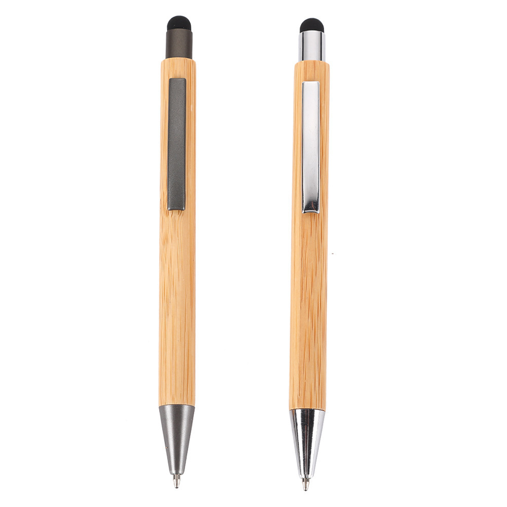 2022 Wholesale Eco Friendly Natural Recycled Click Bamboo Wood Ballpoint Pen Stainless Steel Bamboo Barrel Pen With Stylus