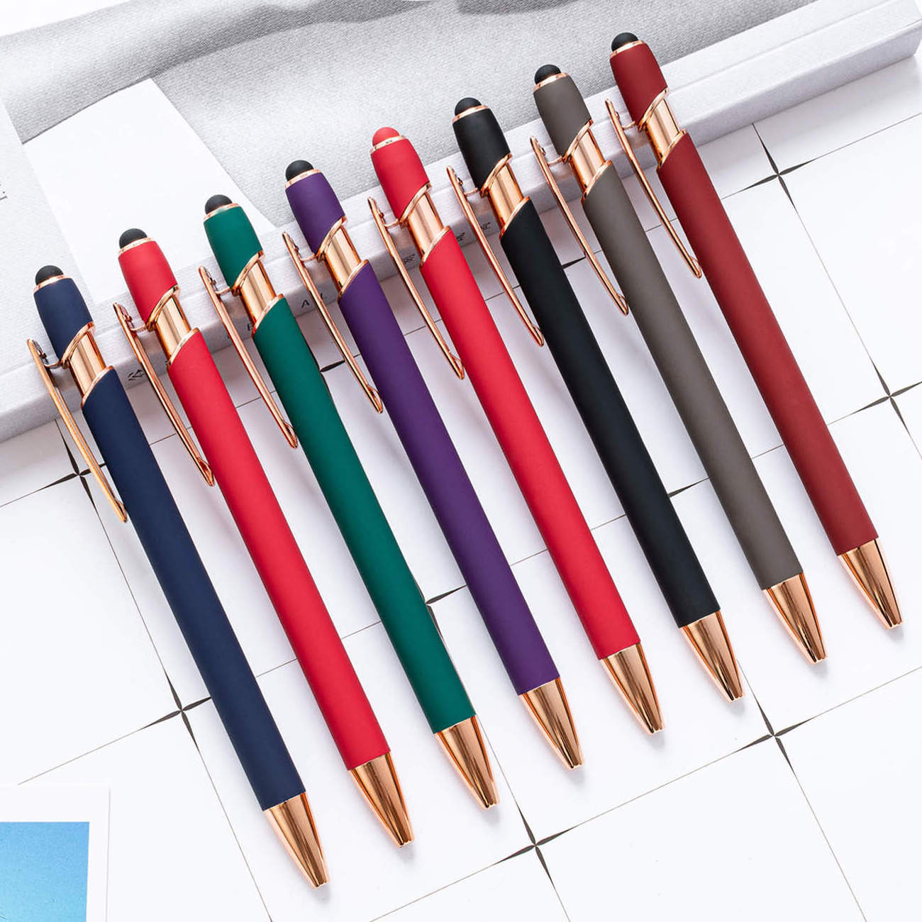 Promotion rose gold Stylus 2 in1 Metal Ballpoint Pen With Customized Printed Logo For Mobile Phone touch pen