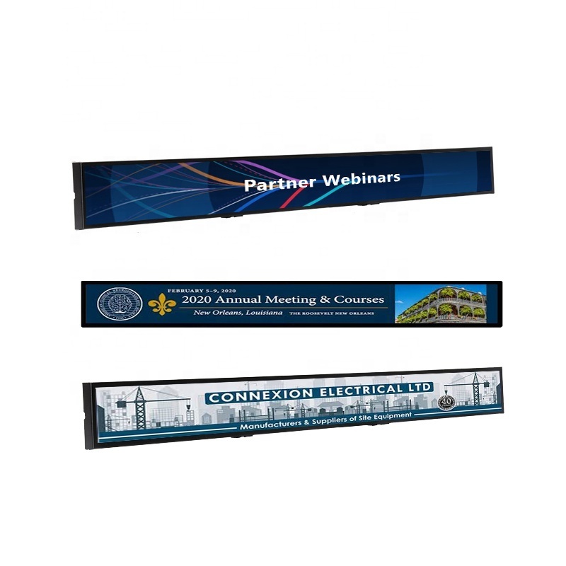 28 inch strip stretched bar lcd advertising display ultra wide screen monitor in product shelf installation