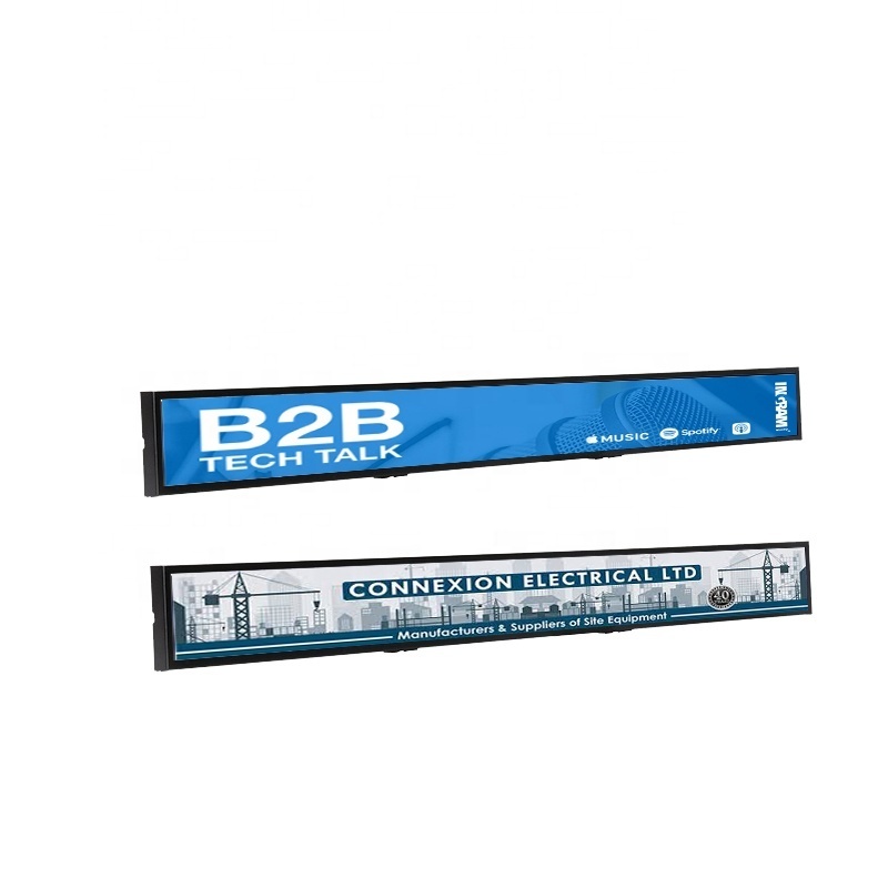 28 inch strip stretched bar lcd advertising display ultra wide screen monitor in product shelf installation