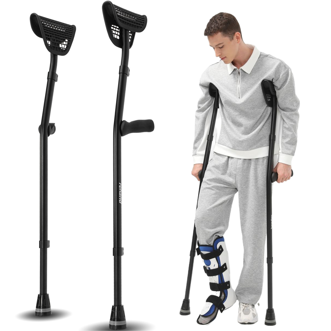 Rehand Medical Crutch Adjustable Underarm Armpit Crutches Walking cane Stick Portable Adult Axillary Crutches