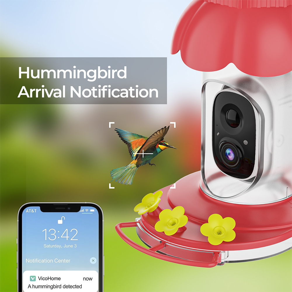 Vicohome Smart Color & Ir Night Vision Humming Bird Feeder With Camera 1080P For Bird Lovers Gift Ai Recognize IP65 Ant moat