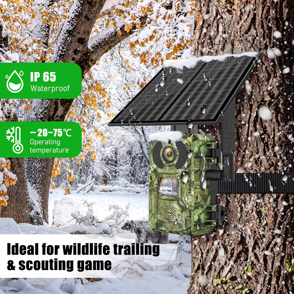 REHENT 4G LTE Cellular IP66 Outdoor 2K 4MP Hunting Trail 4W Solar Panel 7800mAh Battery Wildlife Night Vision PIR Motion Camera