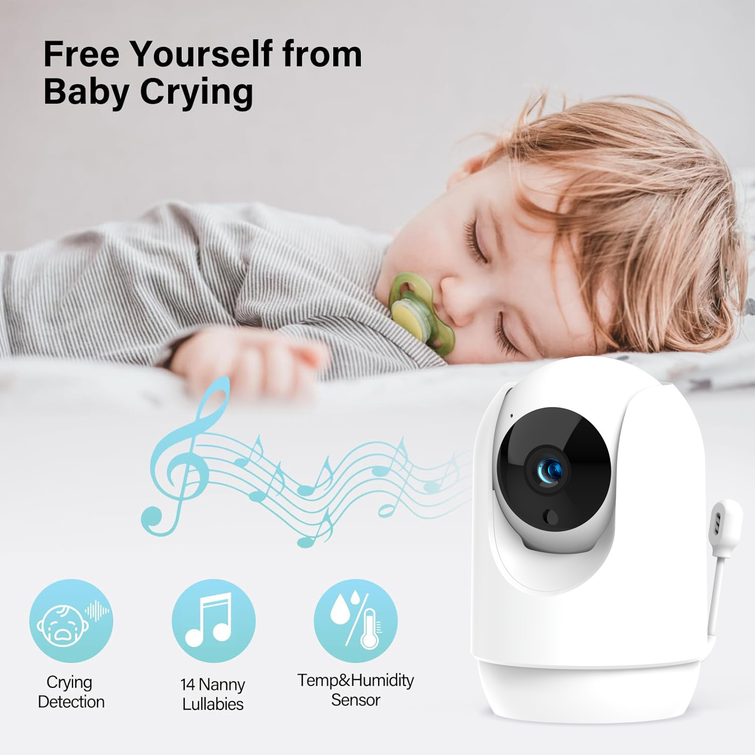 14 Lullaby Temperature & Humidity Sensor 2K Baby Monitor Ptz Night Vision Wireless Camera With Privacy Mode Motion Detection