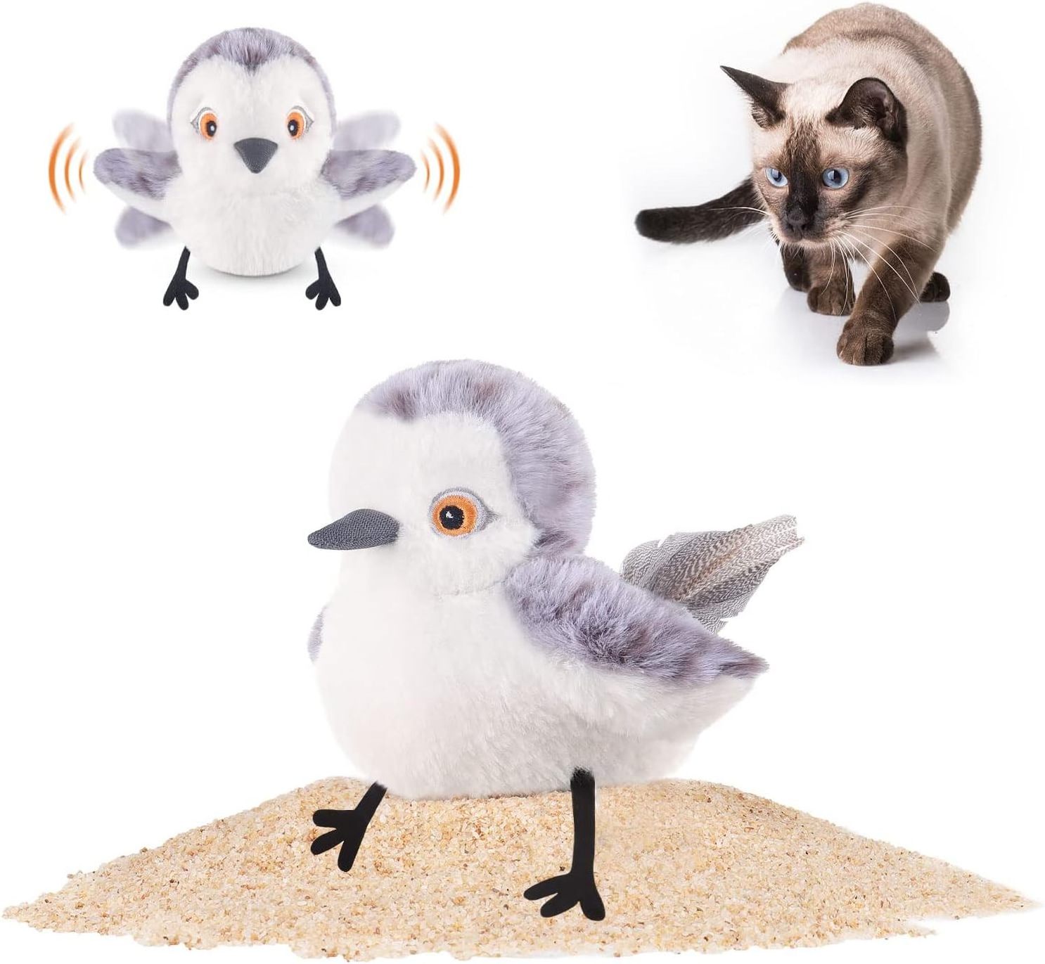 Cat Toys Flapping Bird Lifelike Sandpiper Chirp Tweet Rechargeable Touch Activated Kitten Toy Interactive Cat Exercise Toys