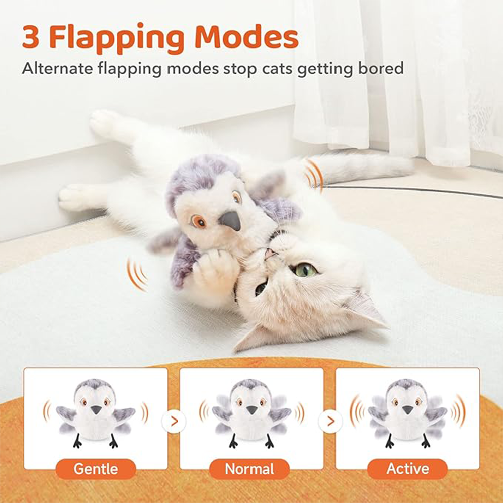 Cat Toys Flapping Bird Lifelike Sandpiper Chirp Tweet Rechargeable Touch Activated Kitten Toy Interactive Cat Exercise Toys