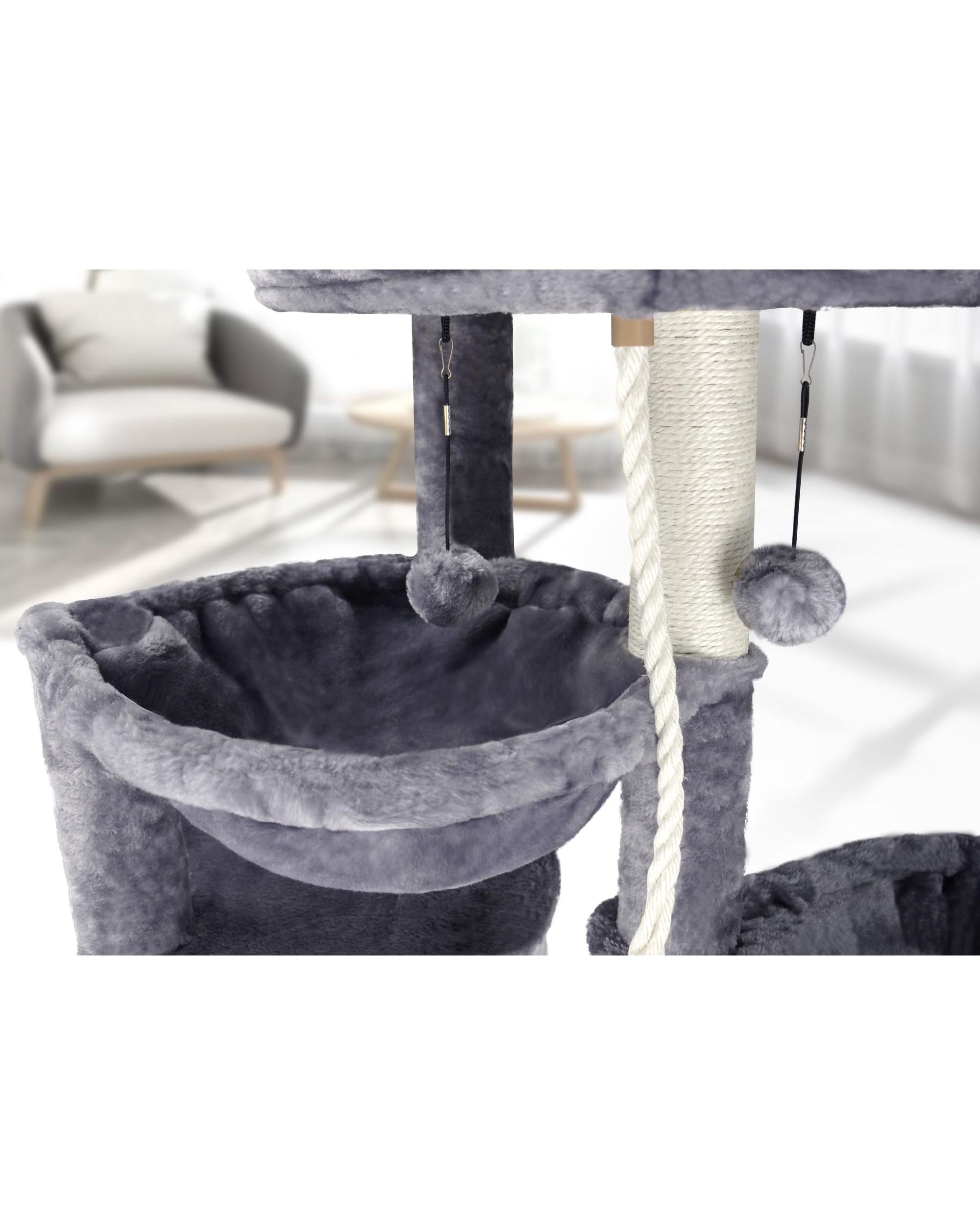 Xin Three Layer Cat Tree house with Cat Condo and Two Hammocks Grey cat trees & scratcher