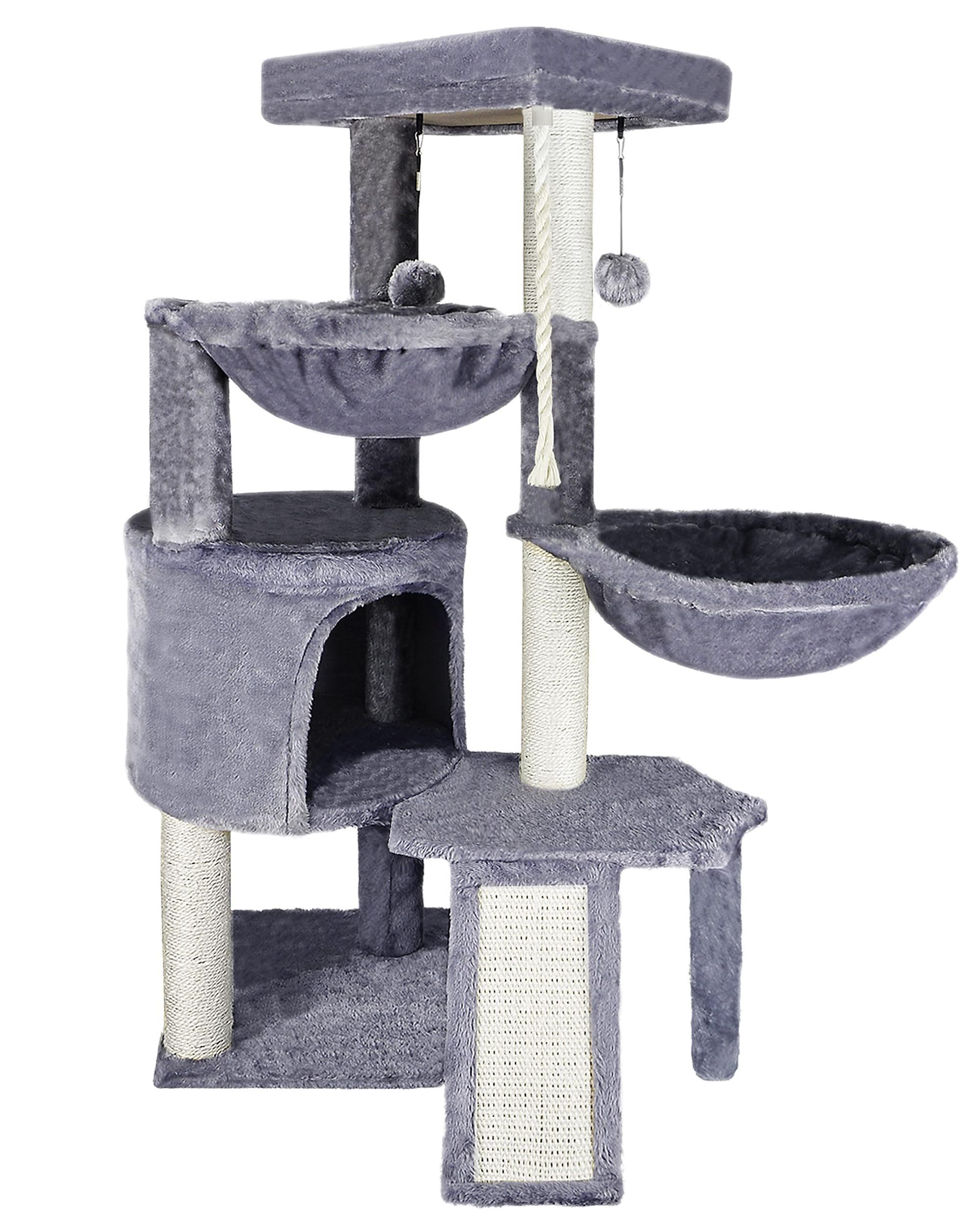 Xin Three Layer Cat Tree house with Cat Condo and Two Hammocks Grey cat trees & scratcher