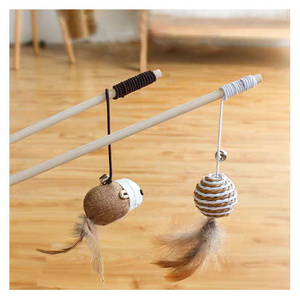 Factory Supply Teaser Feather Toys Kitten Funny Wood Pet Cat Toys Interactive Stick Log Log Cat Teaser Stick