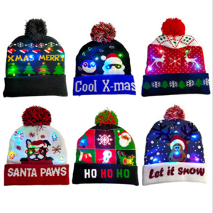 Wool Christmas Hats Child Knitted Hat Colorful Glowing Blinking Beanie Wholesale LED Flashing Light up Adult Custom Logo Casual