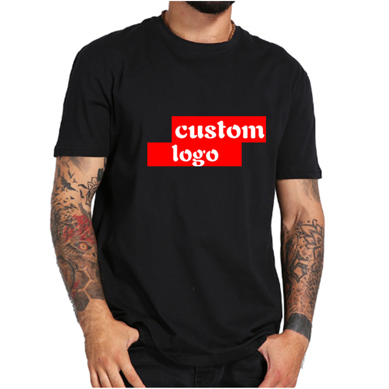 Wholesale Custom 100% cotton black T shirt with company logo Printed Plain tshirt men