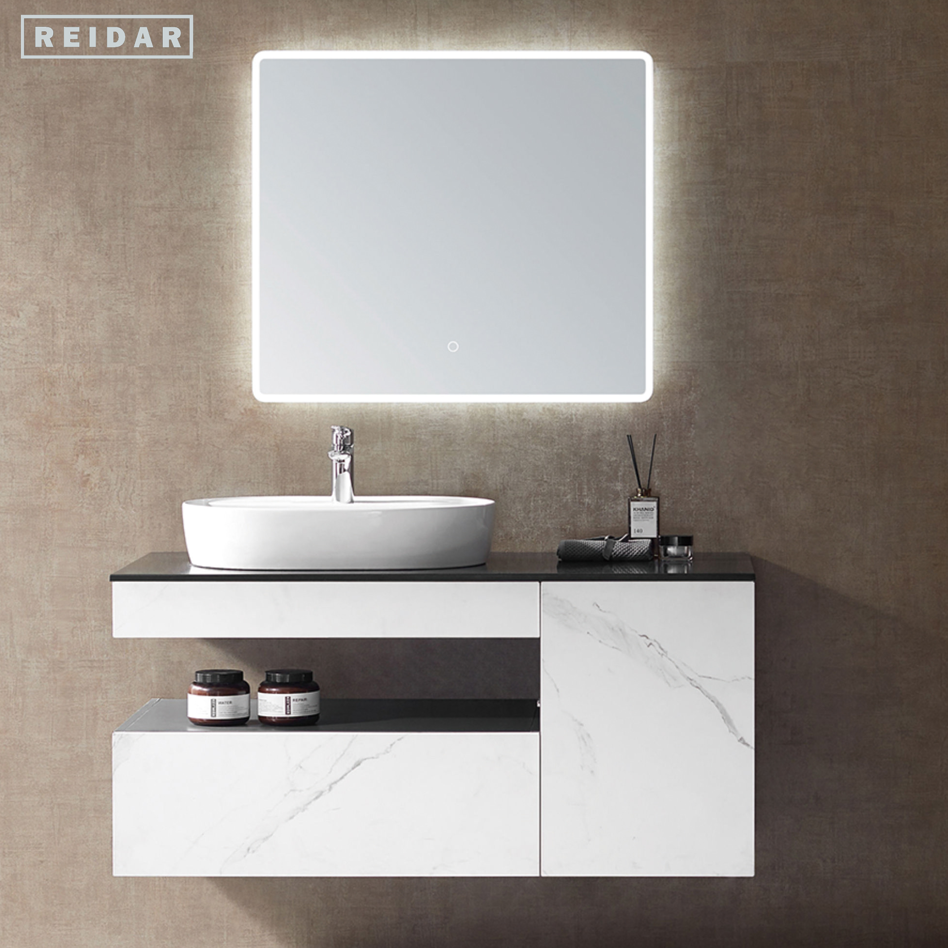 Light Luxury Plywood  Bathroom Cabinet Full Set Solid Wood Wall Mounted Single Basin Bathroom Vanity With Smart Mirror